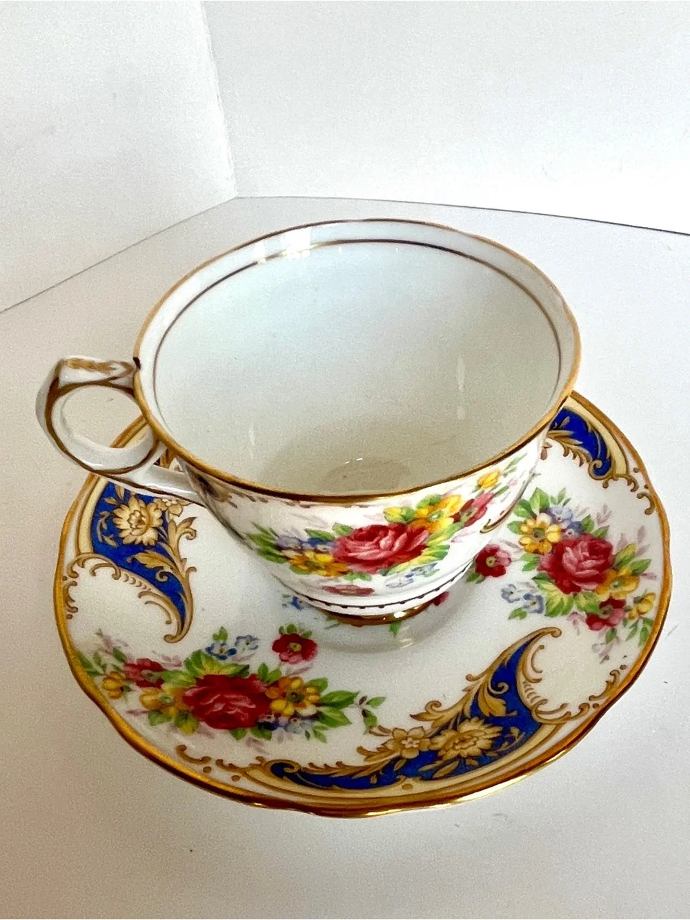 Royal Stafford 'Gloria' Floral Bone China Vintage 1950s Demitasse Cup Gold Trim
